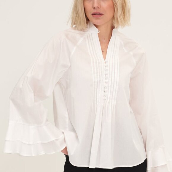Harshman Nagisa Popover Blouse Womens 2X White Blouse with Ruffle Sleeves - Picture 1 of 14